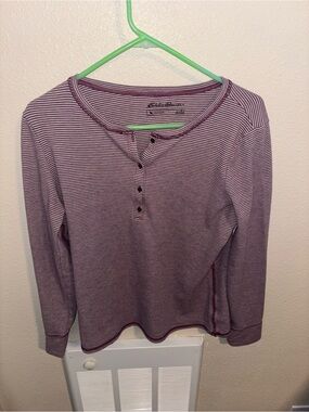Eddie Bauer Purple Striped Henley Long-Sleeve Top